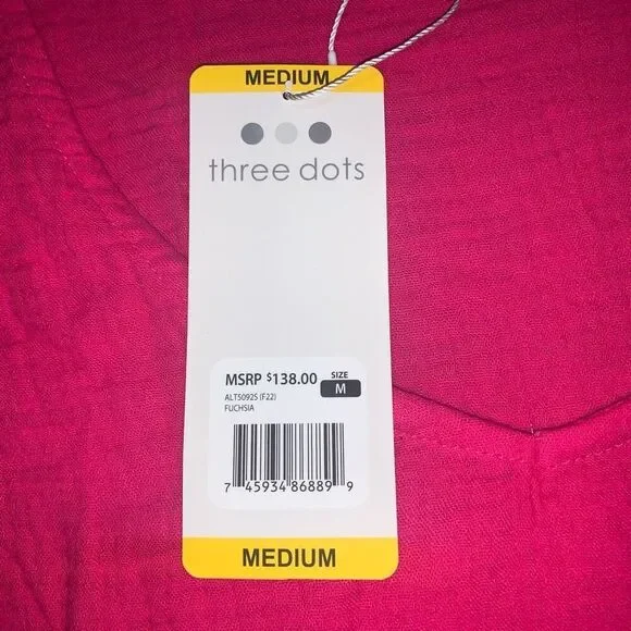 Three Dots Womens Medium Pullover Top Fushia Pink Short Sleeve Gauze Cotton NWT - Picture 3 of 7